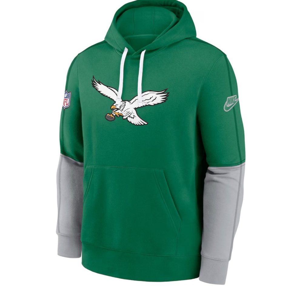 Nike Green Philadelphia Eagles Throwback Logo‎ Club Tri-Blend Pullover Hoodie L